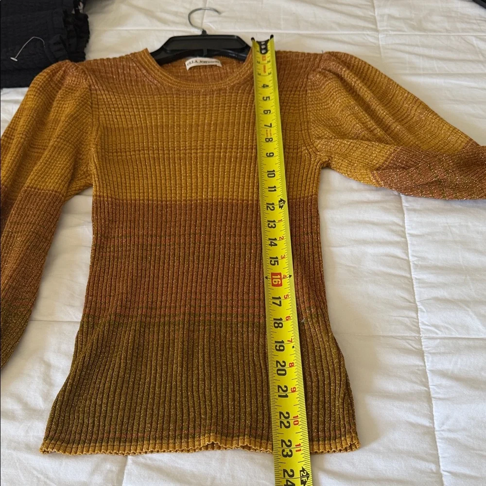 Ulla Johnson Metallic Ribbed Puff-Sleeve Top in Mustard & Bronze